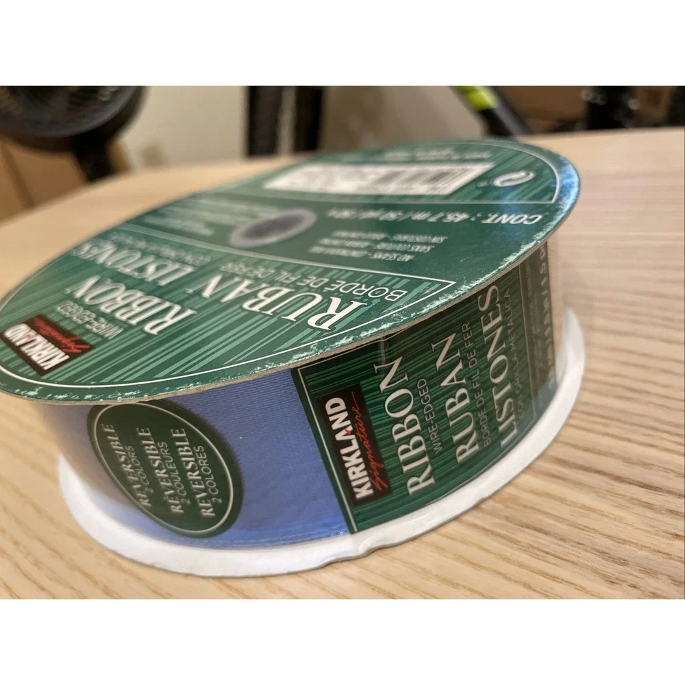 Kirkland signature wire edged ribbon reversible‎ royal blue and silver 50 yards
